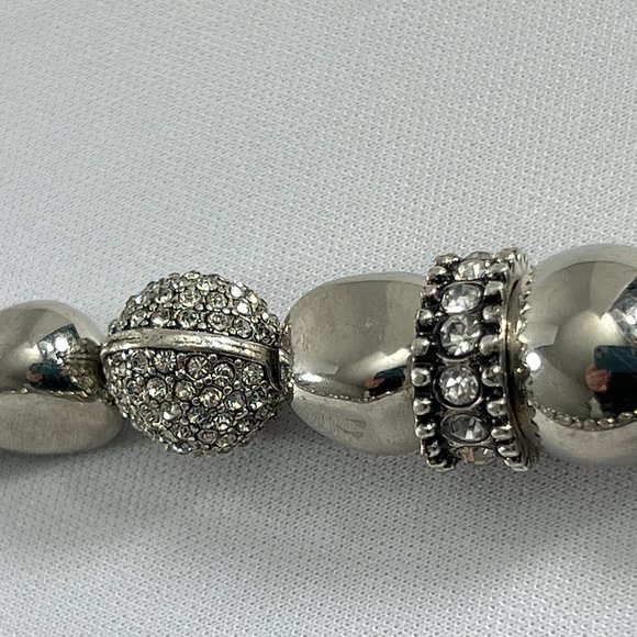 Chicos Silver Tone Beaded Necklace Rhinestones 22" Adjustable - Picture 5 of 11